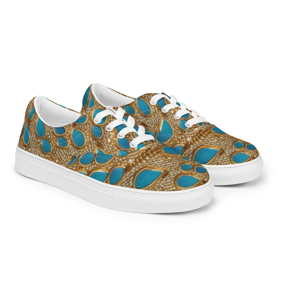 Aqua Gilded Mesh on Men's Lace-Up Canvas Shoes — Right Front