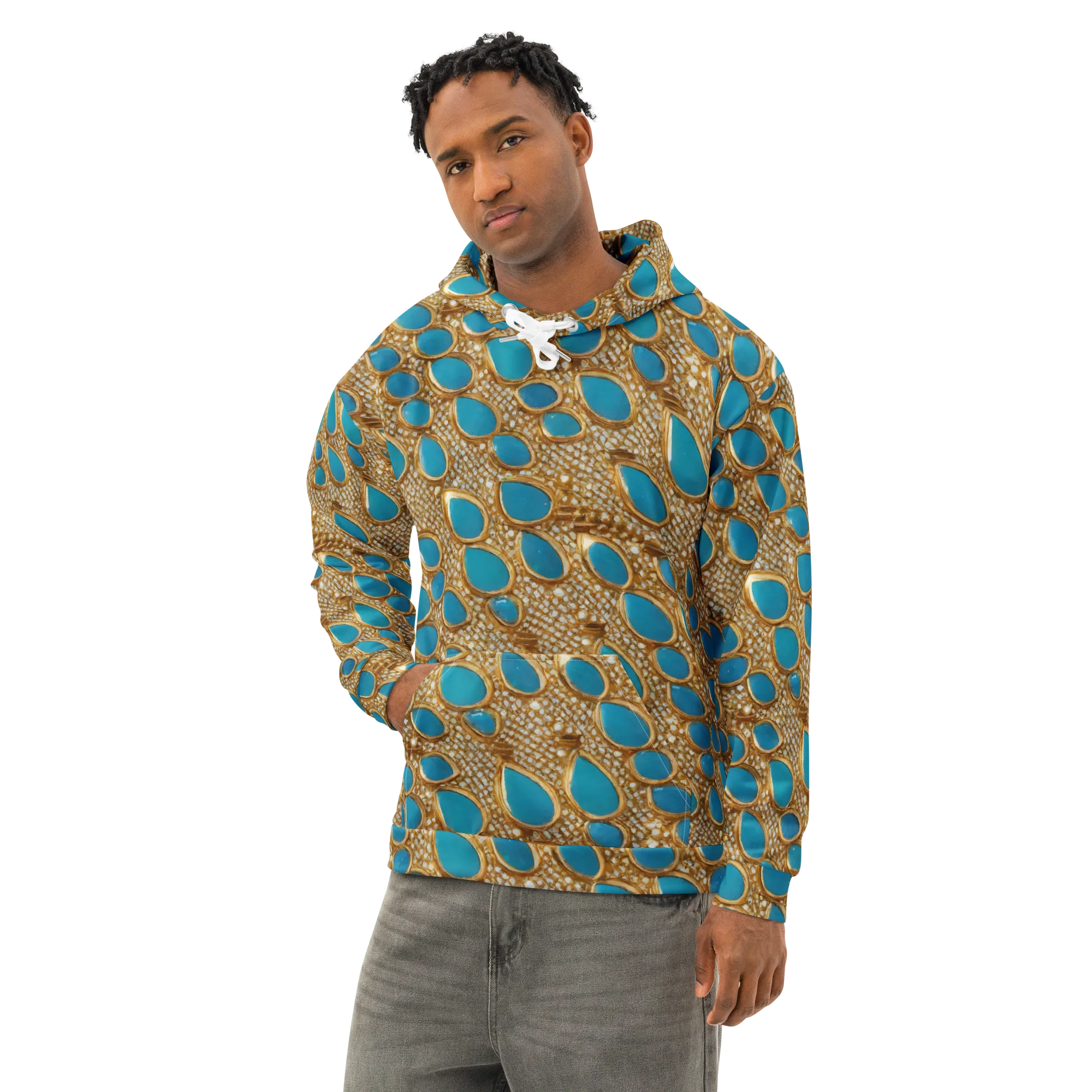 Aqua Gilded Mesh on Cotton Hoodie — Left Front