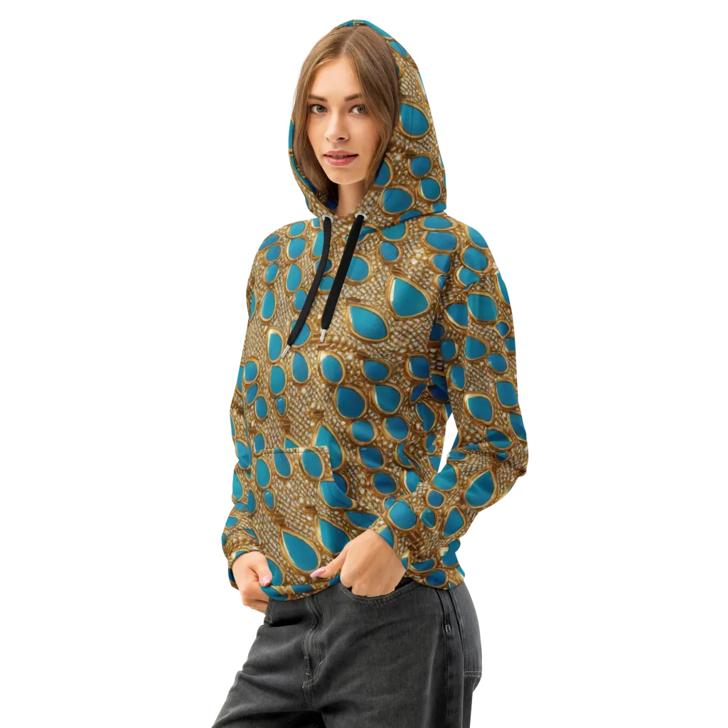 Aqua Gilded Mesh on Cotton Hoodie — Left Front