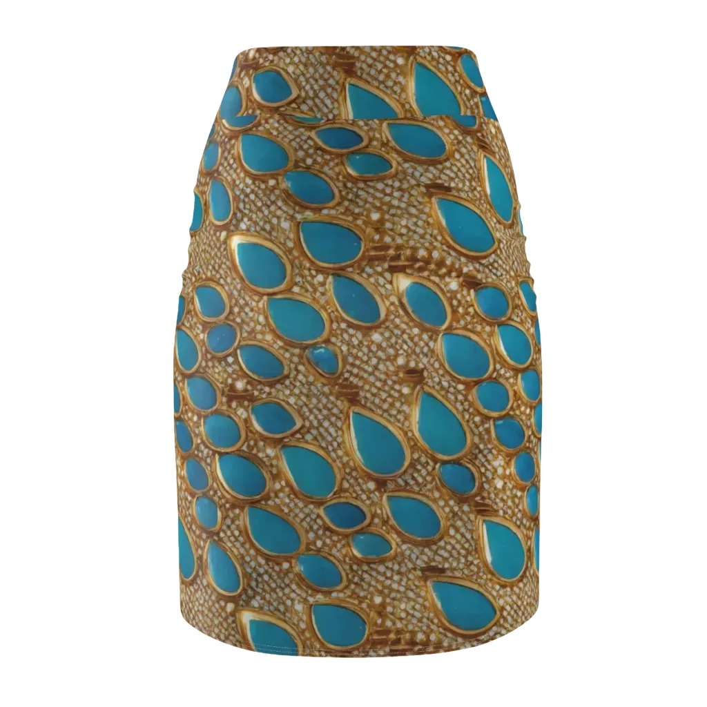 Aqua Gilded Mesh on Pencil Skirt — Back
