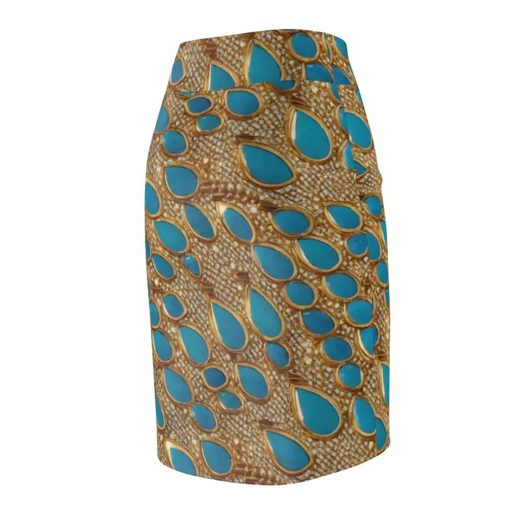 Aqua Gilded Mesh on Pencil Skirt — Back Side
