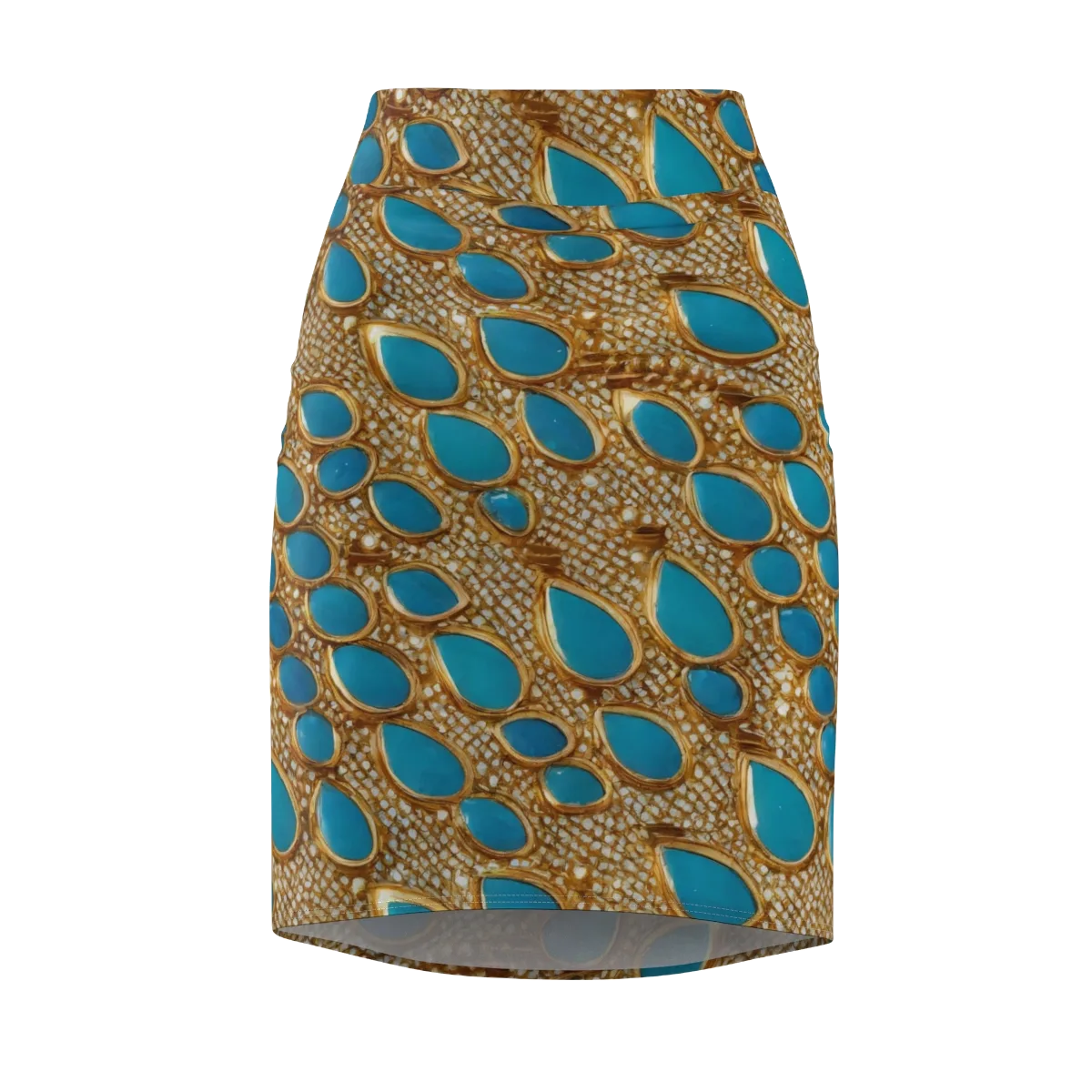 Aqua Gilded Mesh on Pencil Skirt — Front