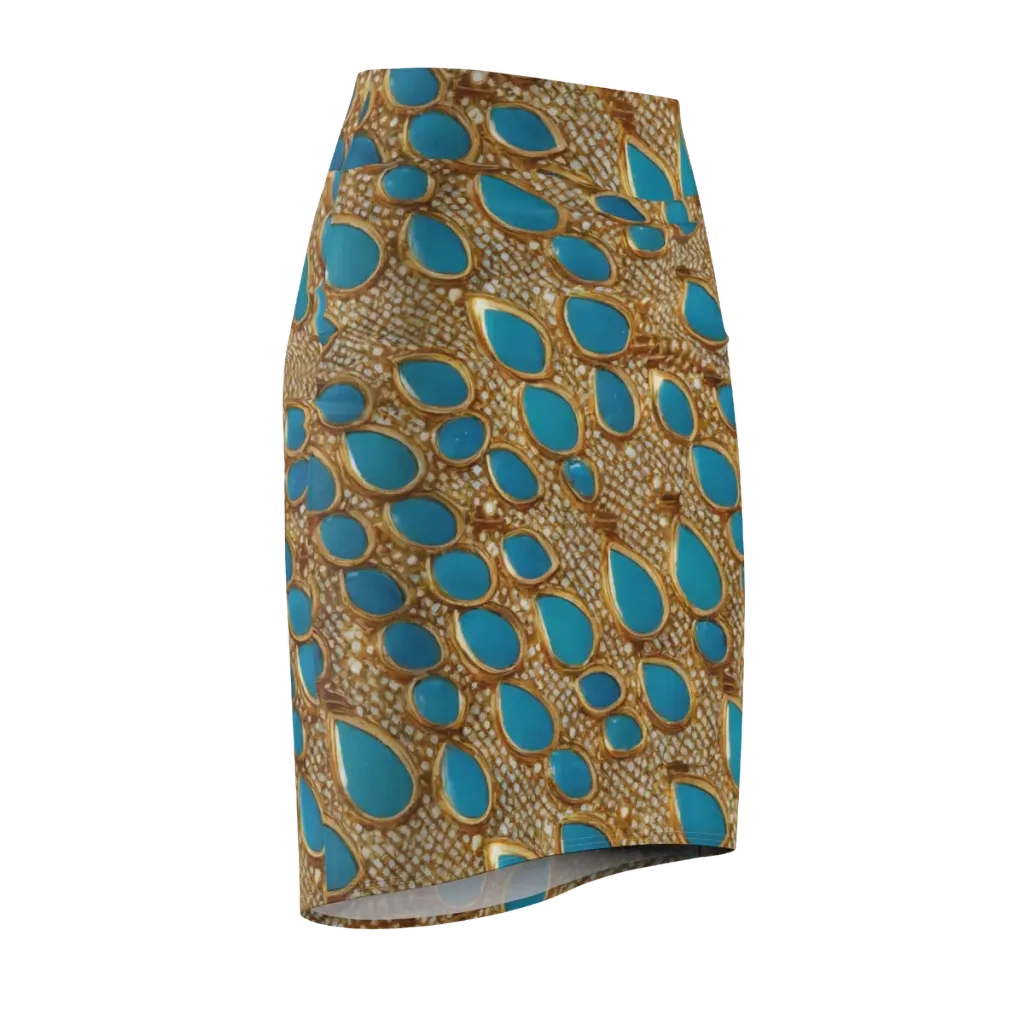 Aqua Gilded Mesh on Pencil Skirt — Front Side