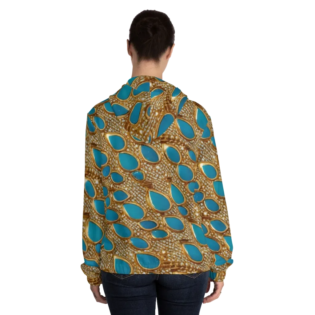 Aqua Gilded Mesh on Women's Full-Zip Hoodie — Back On Person