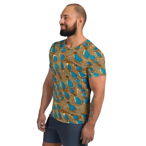 Aqua Gilded Mesh on a Men's Athletic T-Shirt