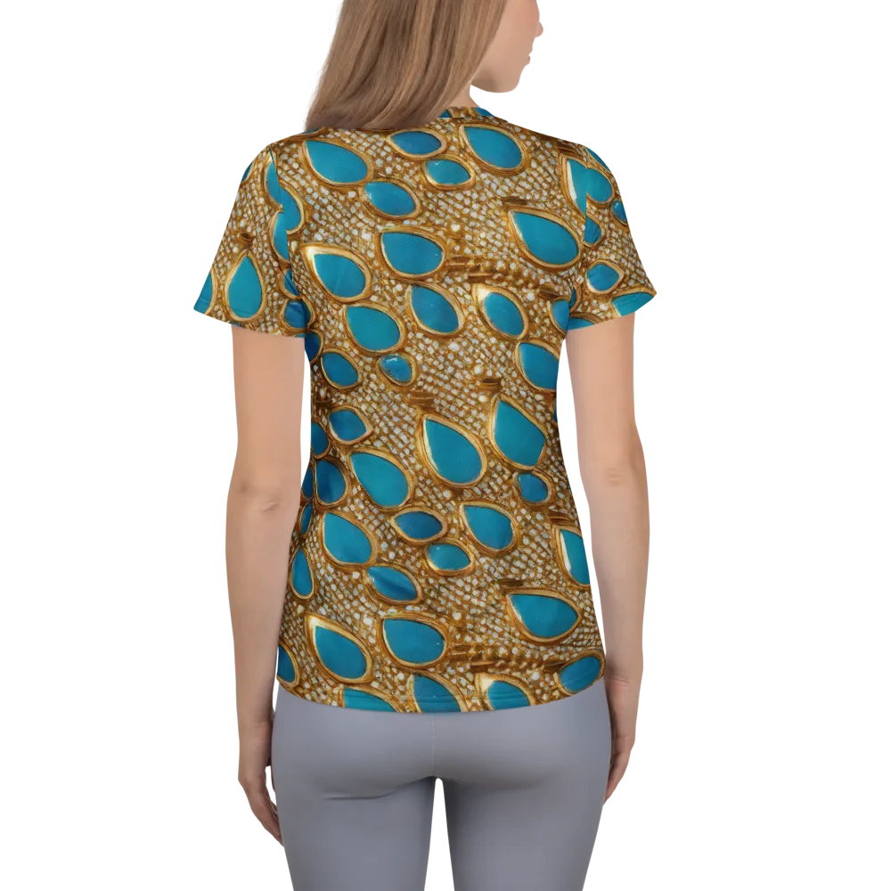 Aqua Gilded Mesh on Women's Athletic T-Shirt — Back