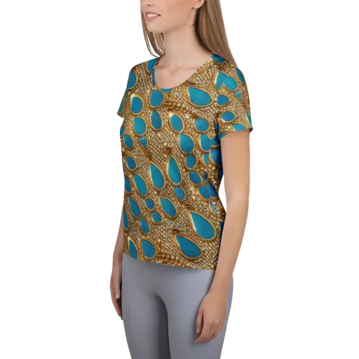 Aqua Gilded Mesh on a Women's Athletic T-Shirt