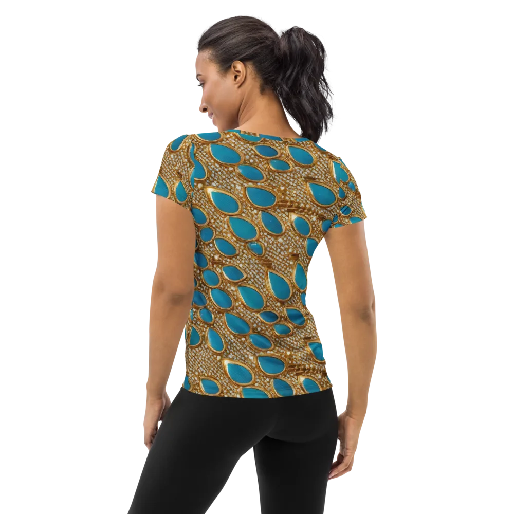 Aqua Gilded Mesh on Women's Athletic T-Shirt — Back