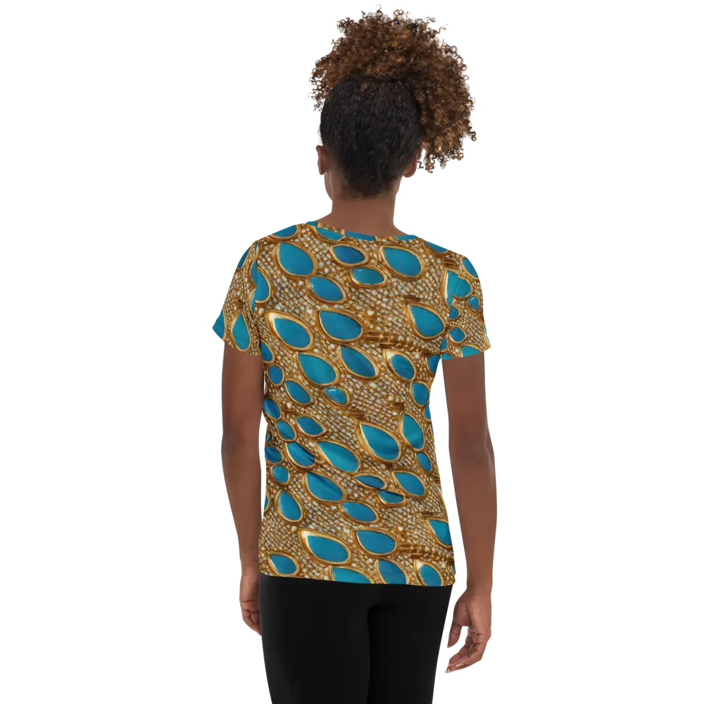 Aqua Gilded Mesh on Women's Athletic T-Shirt — Back