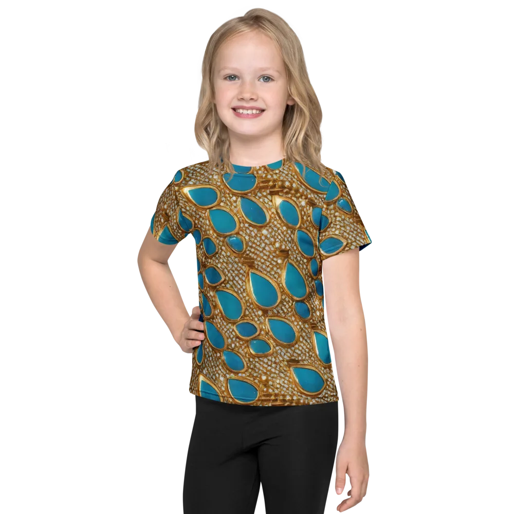 Aqua Gilded Mesh on Kids Crew Neck T-Shirt — Front