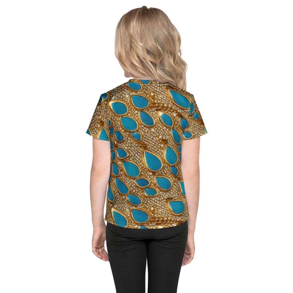 Aqua Gilded Mesh on Kids Crew Neck T-Shirt — Back