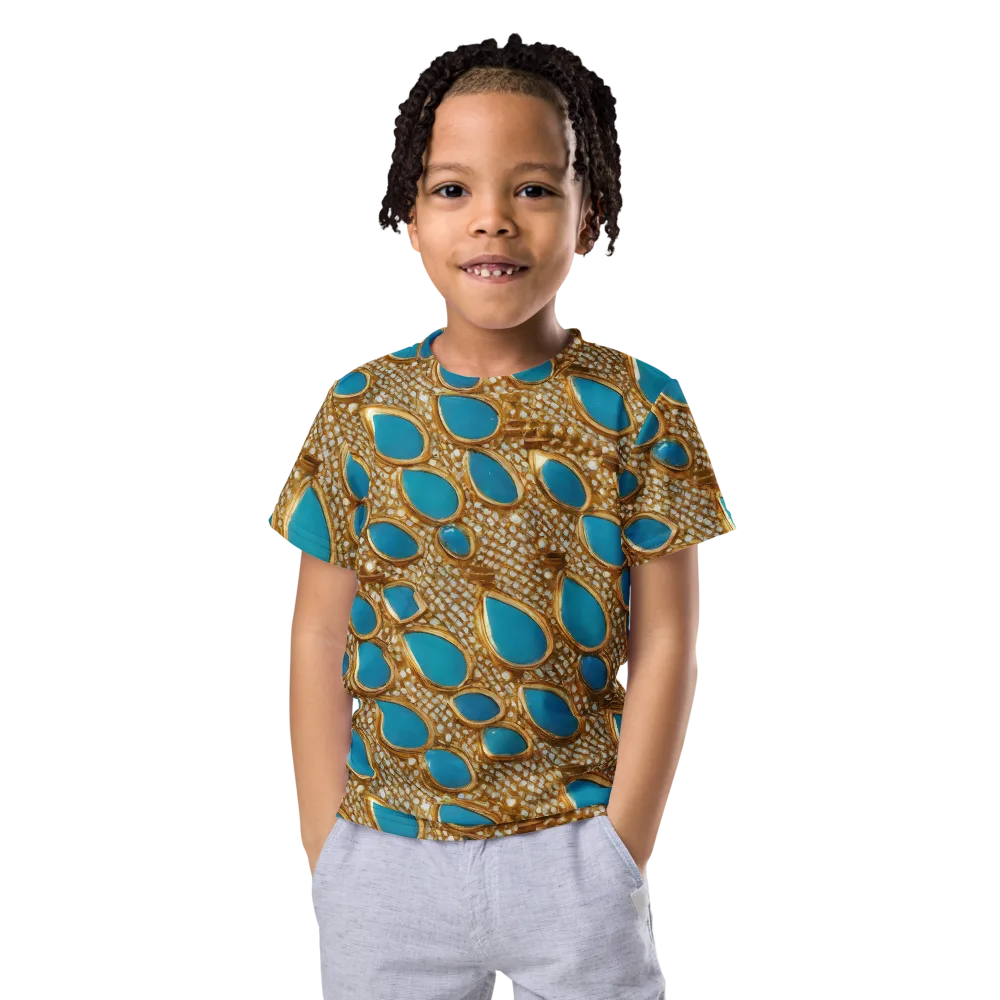 Aqua Gilded Mesh on Kids Crew Neck T-Shirt — Front