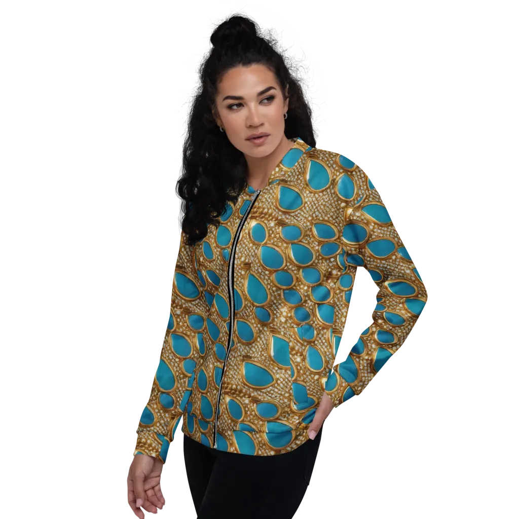 Aqua Gilded Mesh on Bomber Jacket — Left