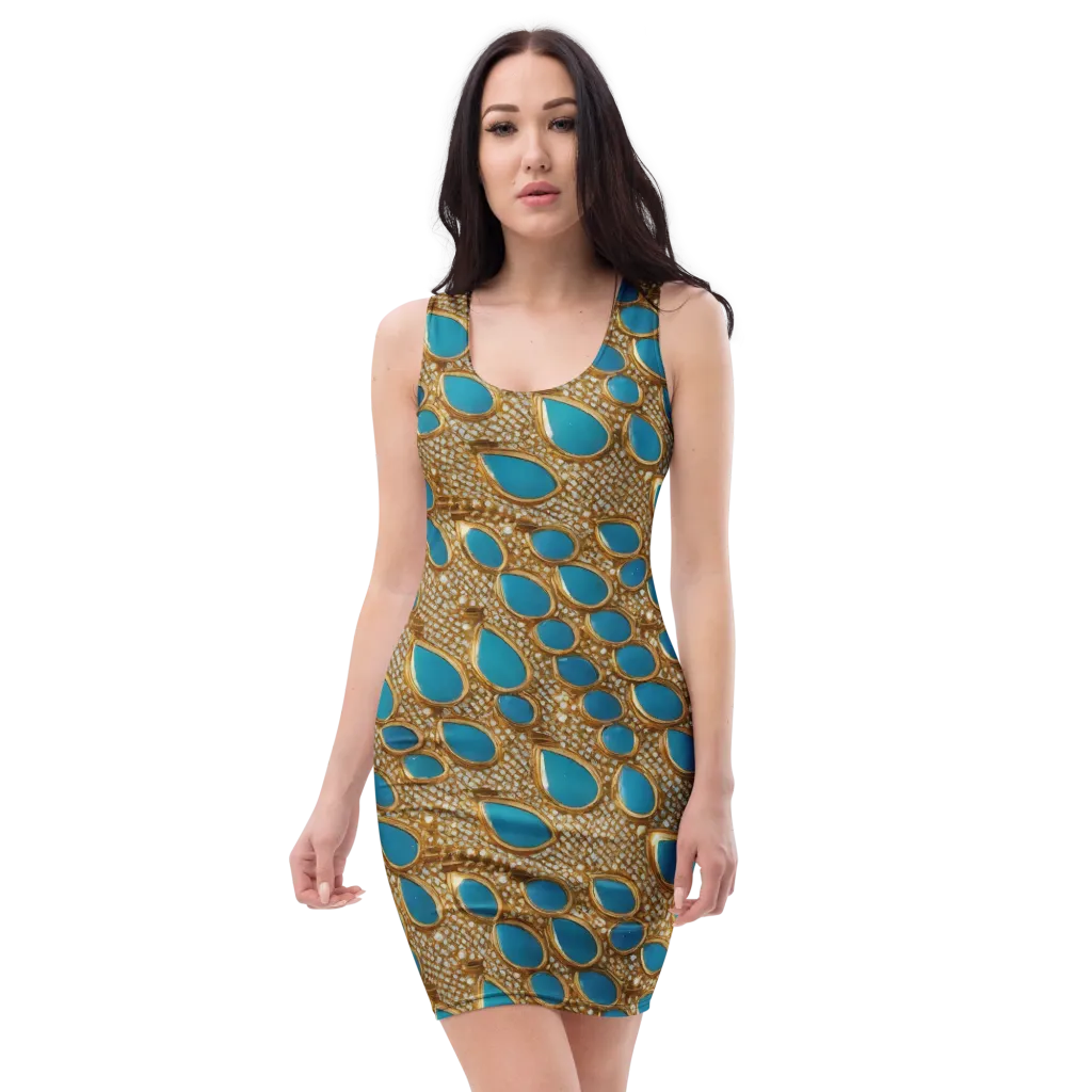Aqua Gilded Mesh on Bodycon Dress — Front