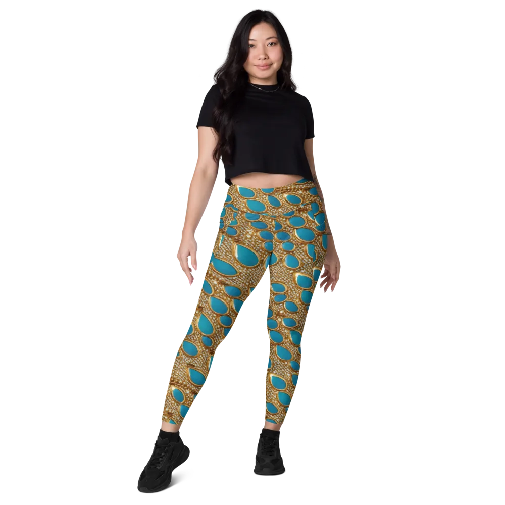 Aqua Gilded Mesh on Leggings with Pockets — Front