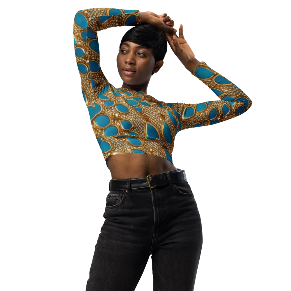 Aqua Gilded Mesh on Long Sleeve Crop Top — Front