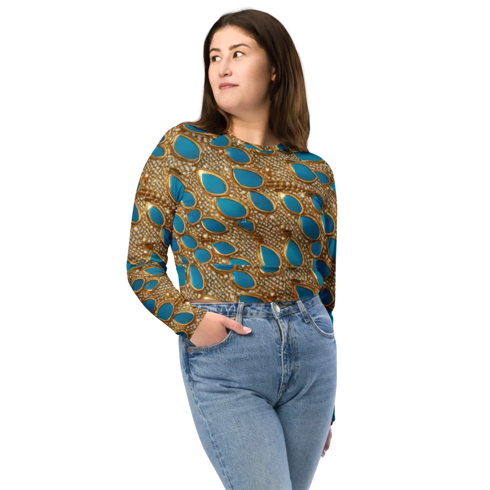 Aqua Gilded Mesh on Long Sleeve Crop Top — Front