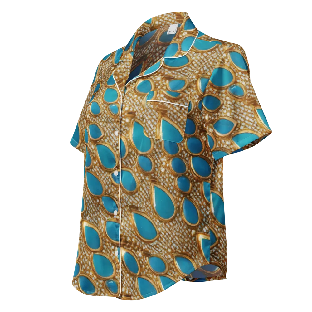 Aqua Gilded Mesh on Women's Short Sleeve Pajama Top — Left Front