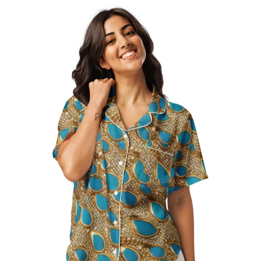 Aqua Gilded Mesh on a Women's Short Sleeve Pajama Top