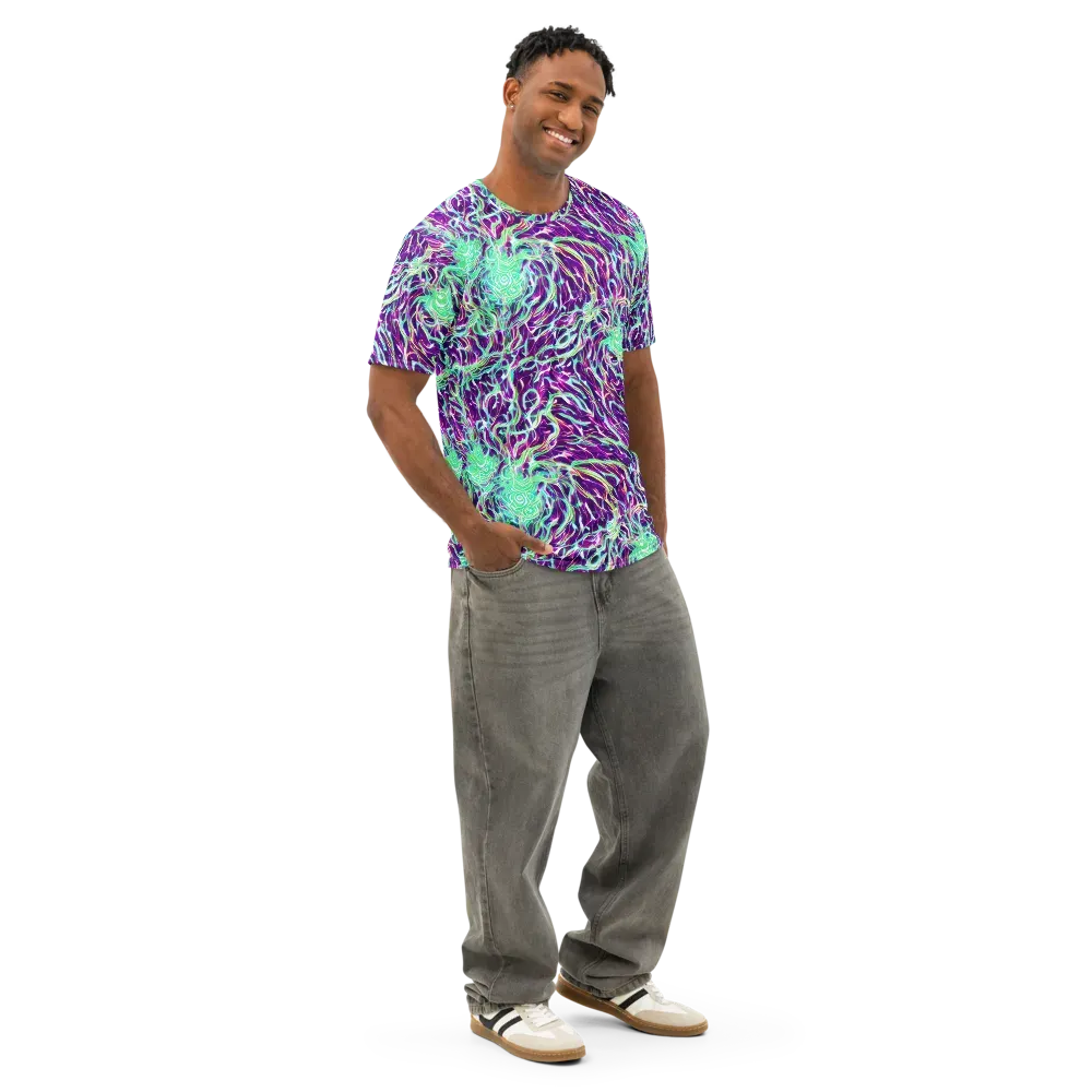 Vivid Nebula on Men's Cotton Crew Neck T-Shirt — Right Front