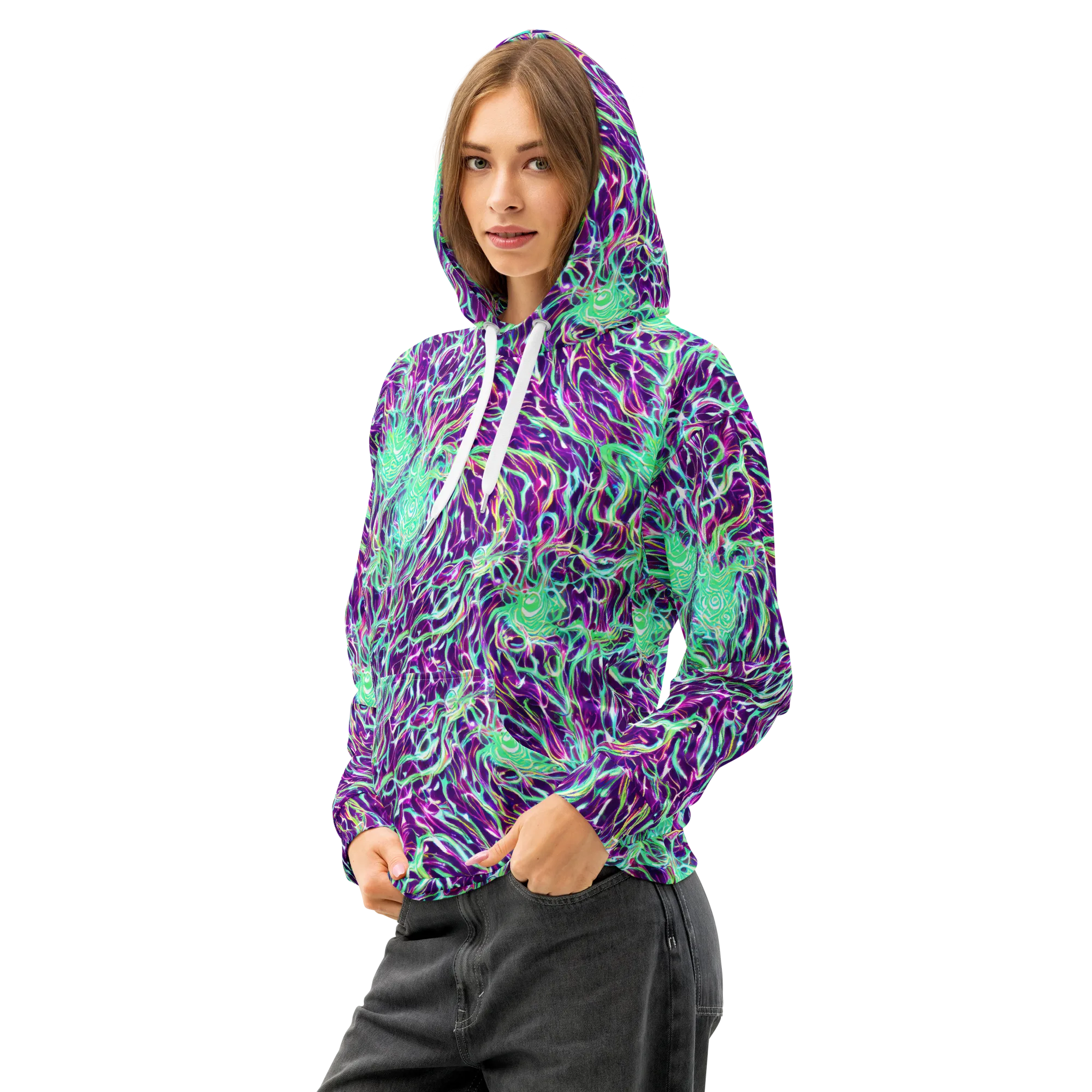 Vivid Nebula on Cotton Hoodie — Left Front