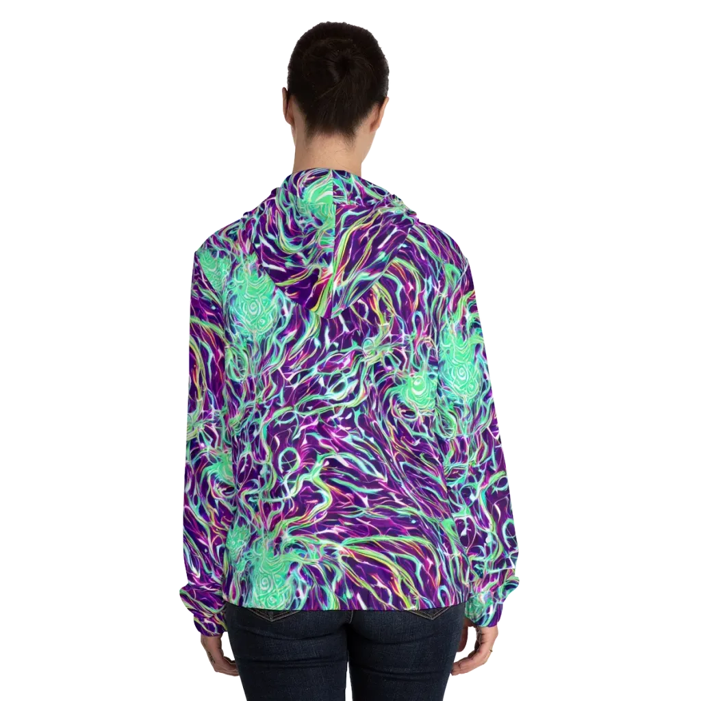 Vivid Nebula on Women's Full-Zip Hoodie — Back On Person