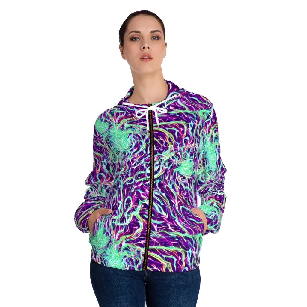 Vivid Nebula on Women's Full-Zip Hoodie — Front On Person