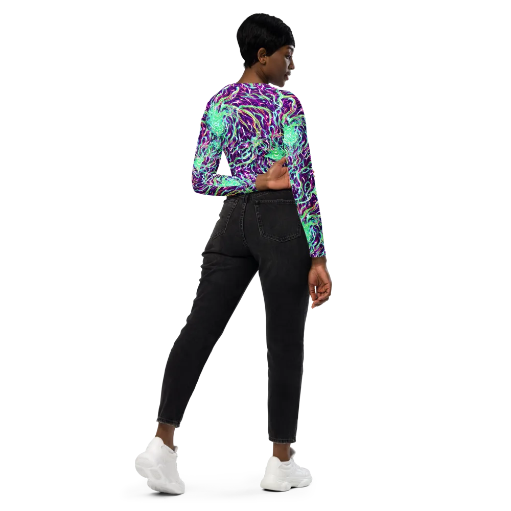 Vivid Nebula on Long Sleeve Crop Top — Right Back