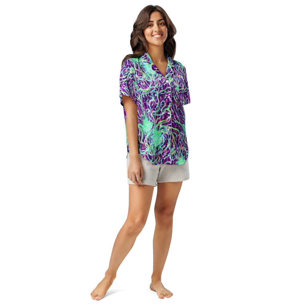 Vivid Nebula on Women's Short Sleeve Pajama Top — Front