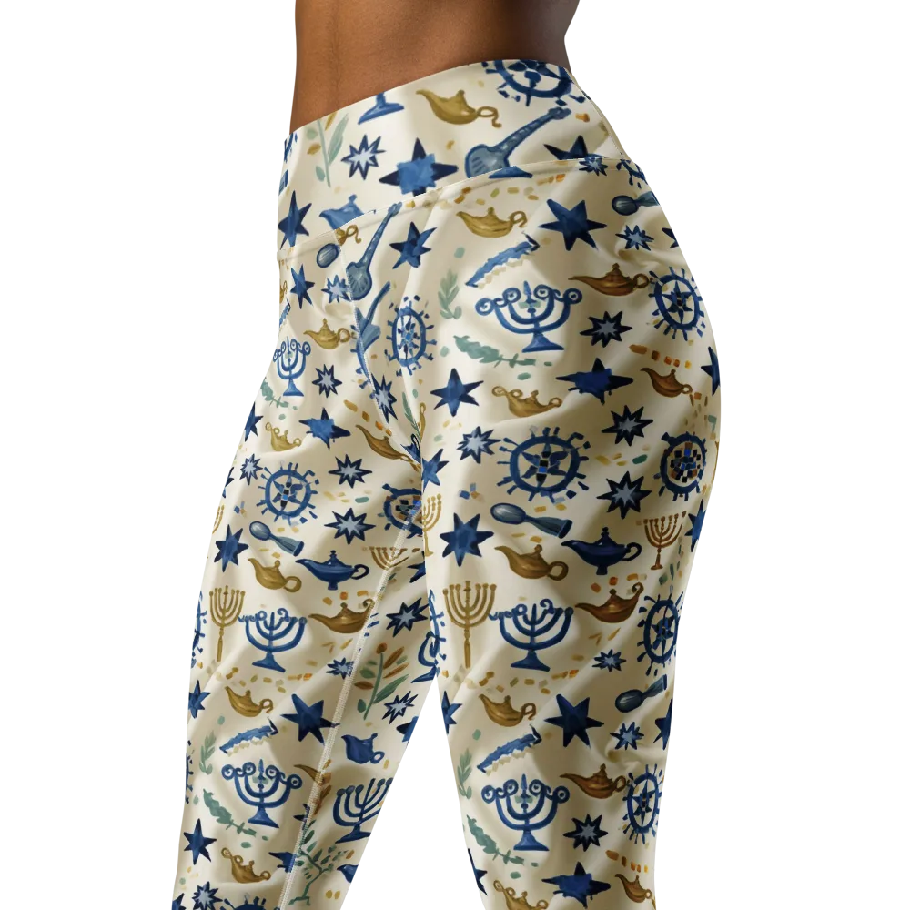 Blue Gold Voyager on Yoga Leggings — Left Front