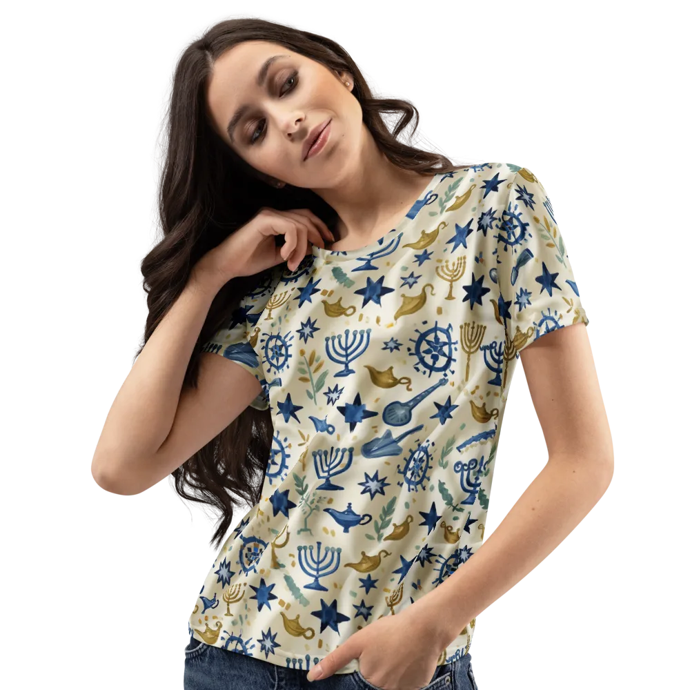 Blue Gold Voyager on Women's Crew Neck T-Shirt — Left Front