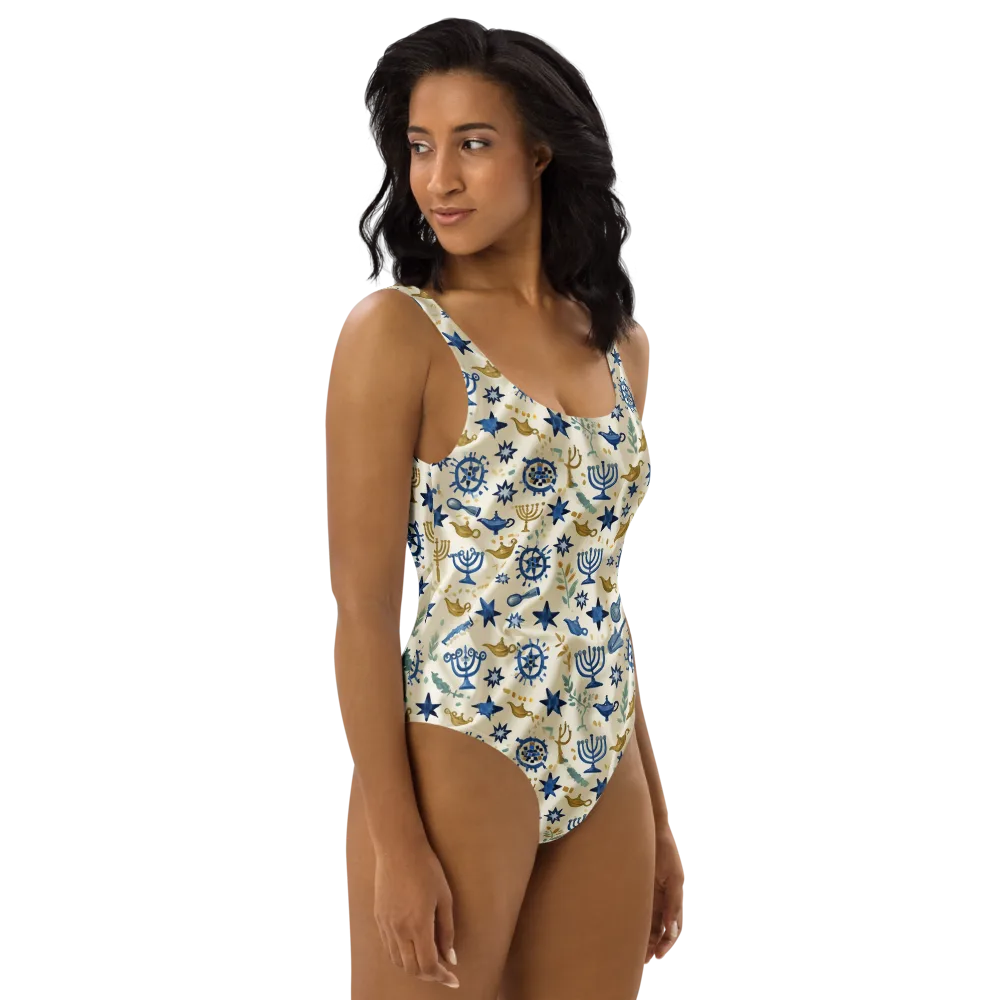 Blue Gold Voyager on One-Piece Swimsuit — Right