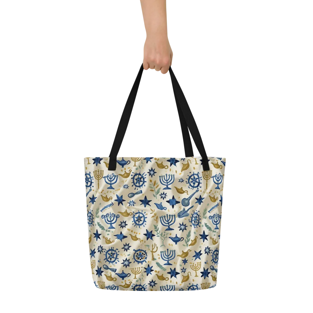 Blue Gold Voyager on Large Tote Bag W/ Pocket — Front