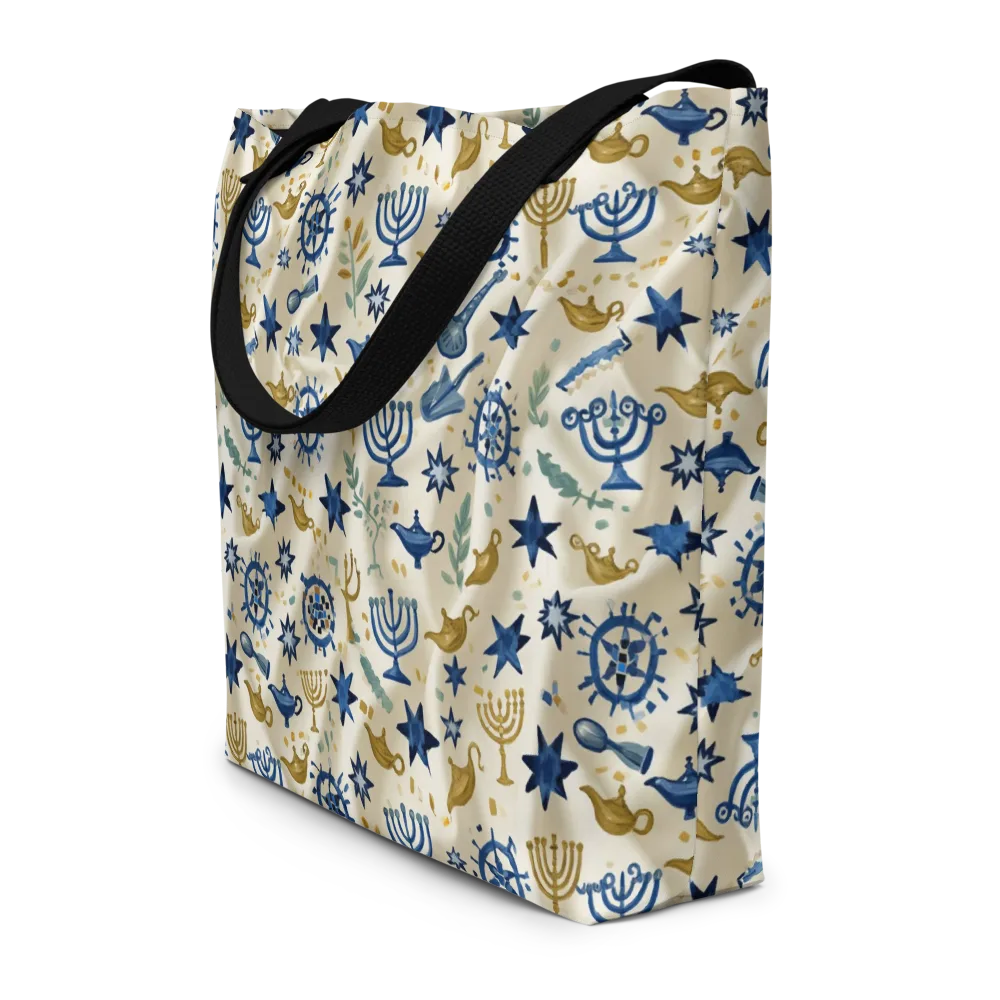 Blue Gold Voyager on Large Tote Bag W/ Pocket — Front