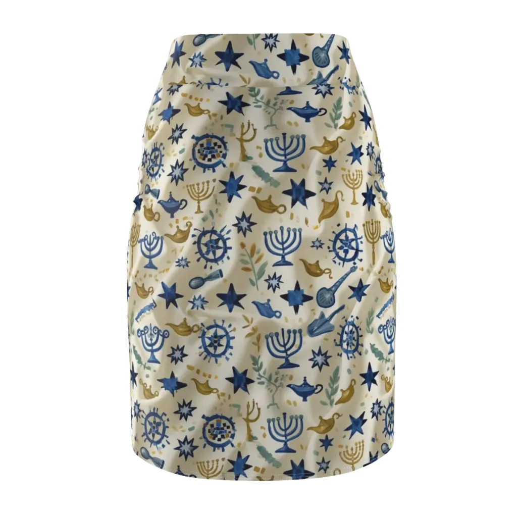 Blue Gold Voyager on Pencil Skirt — Back