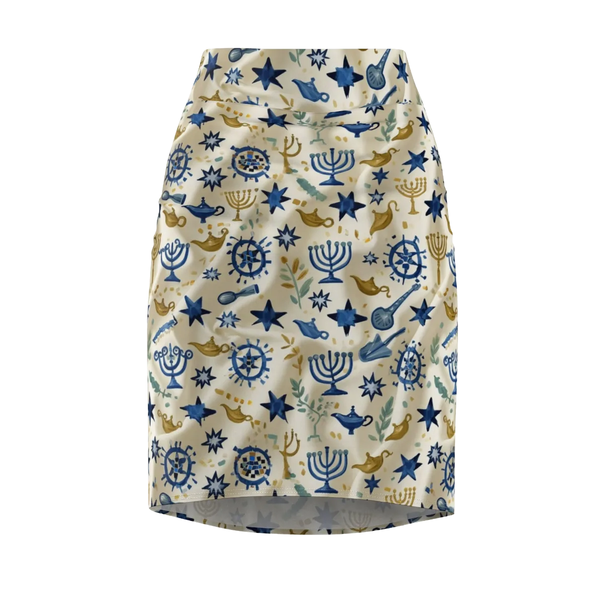 Blue Gold Voyager on Pencil Skirt — Front