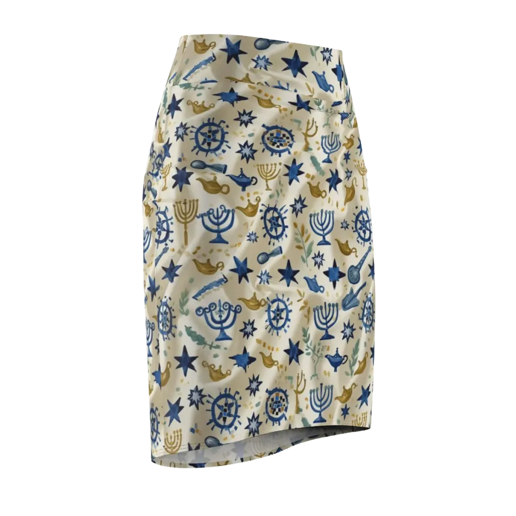 Blue Gold Voyager on Pencil Skirt — Front Side