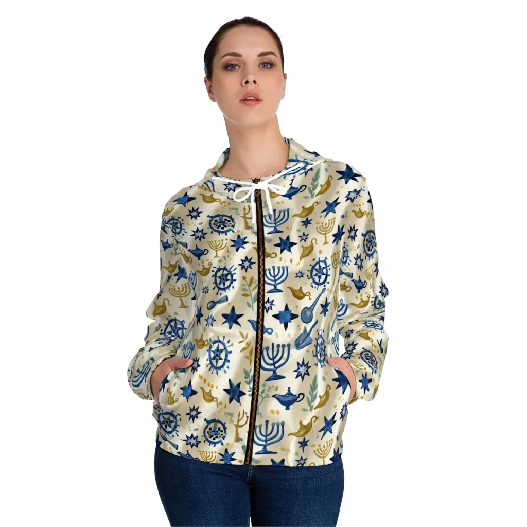 Blue Gold Voyager on Women's Full-Zip Hoodie — Front On Person