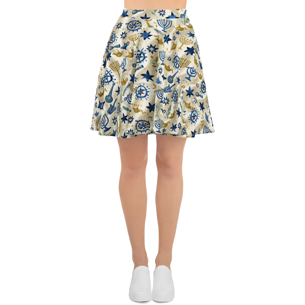 Blue Gold Voyager on Skater Skirt — Front