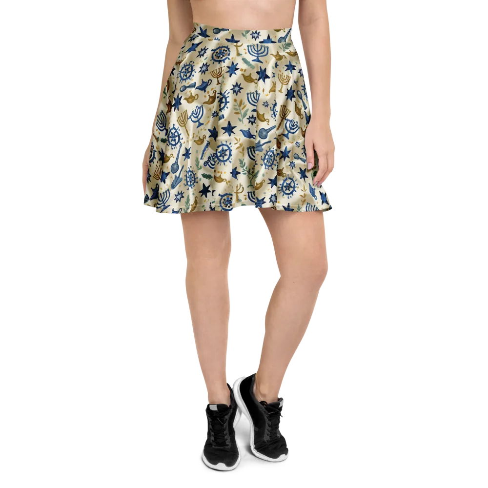 Blue Gold Voyager on Skater Skirt — Front