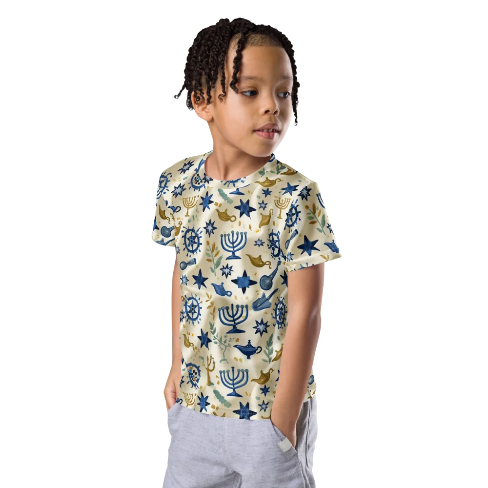 Blue Gold Voyager on Kids Crew Neck T-Shirt — Left Front