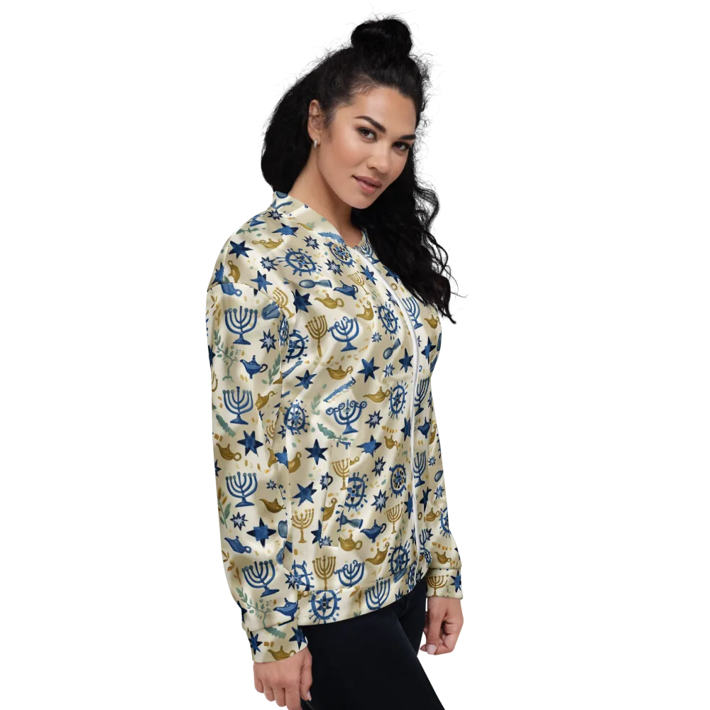 Blue Gold Voyager on Bomber Jacket — Right
