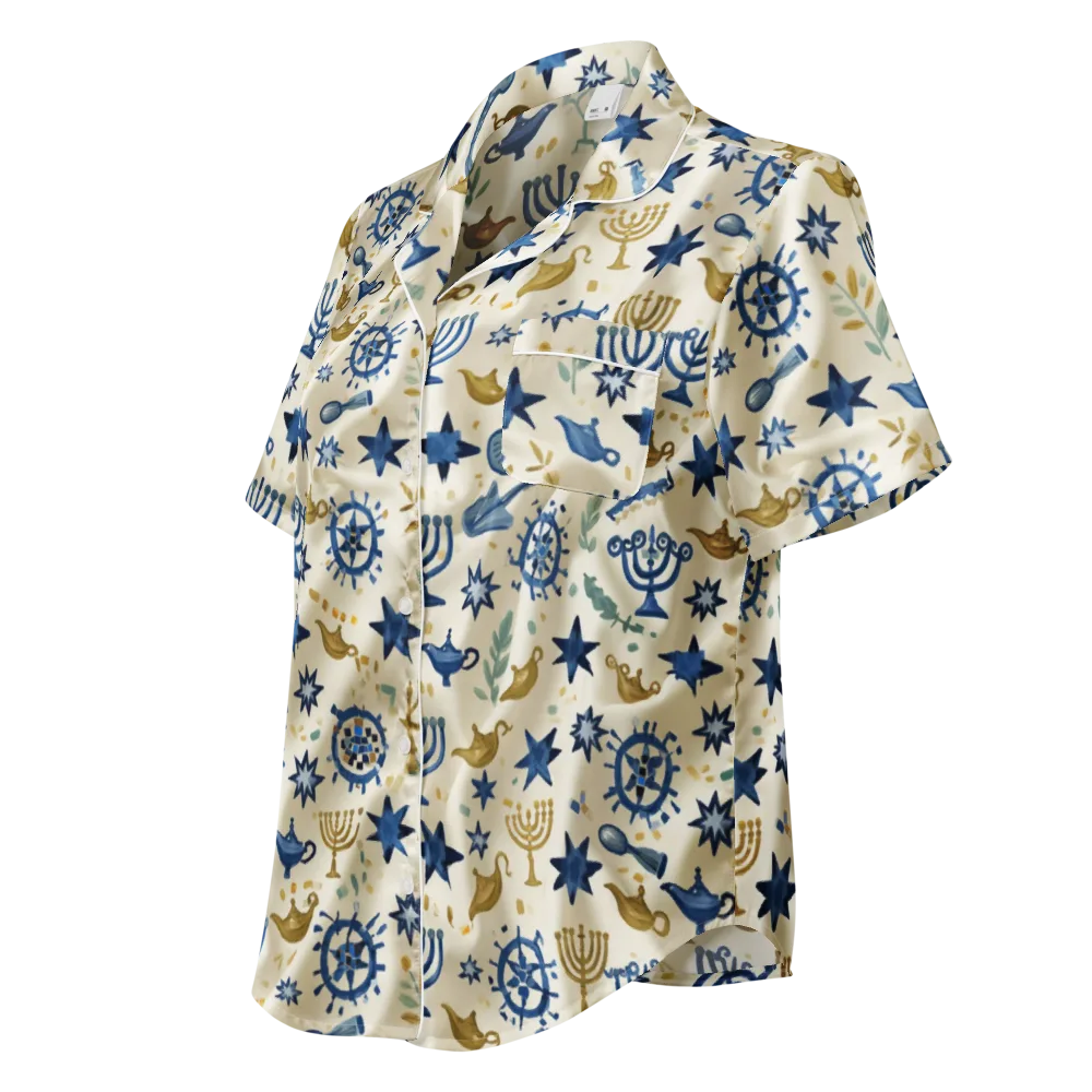 Blue Gold Voyager on Women's Short Sleeve Pajama Top — Left Front