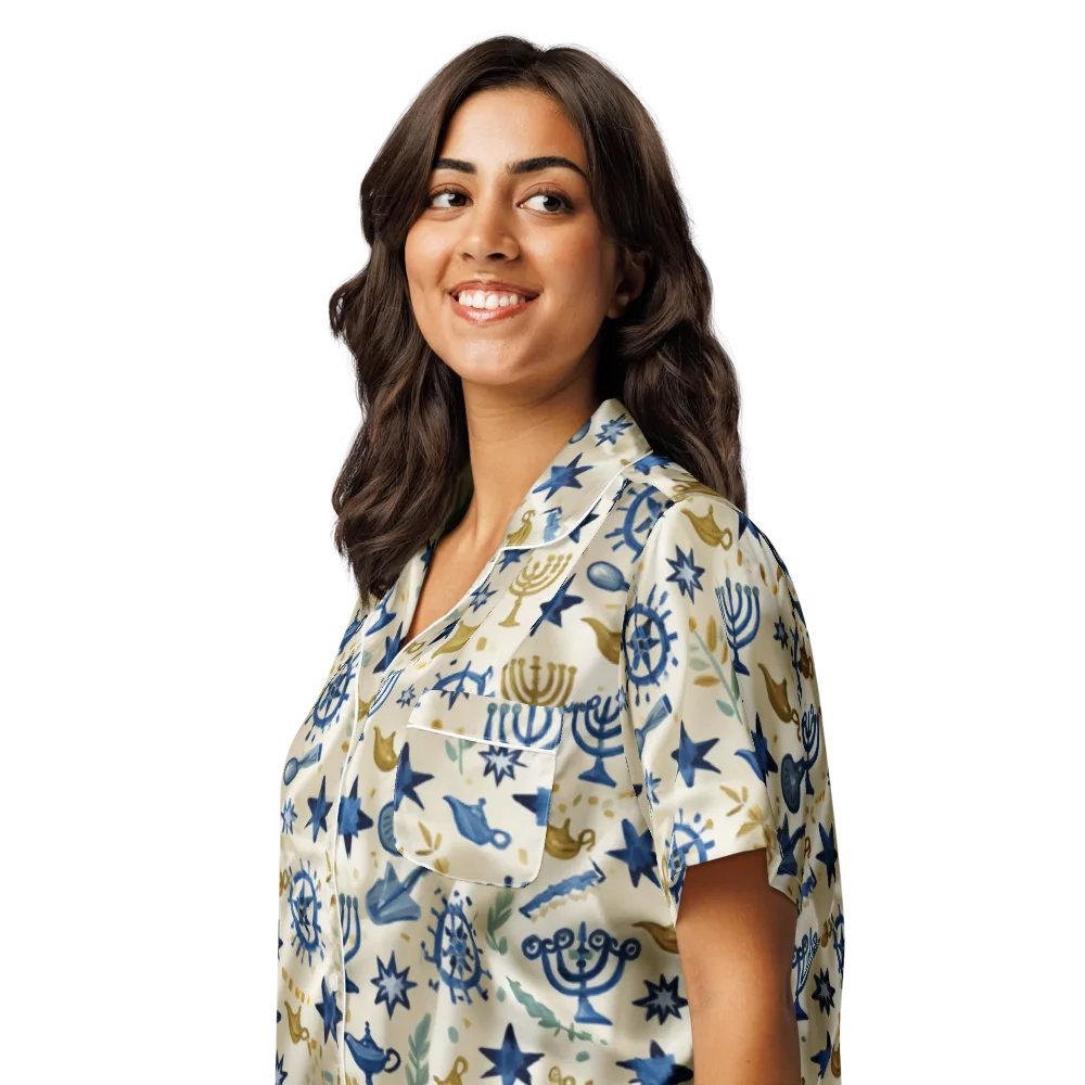 Blue Gold Voyager on Women's Short Sleeve Pajama Top — Left Front