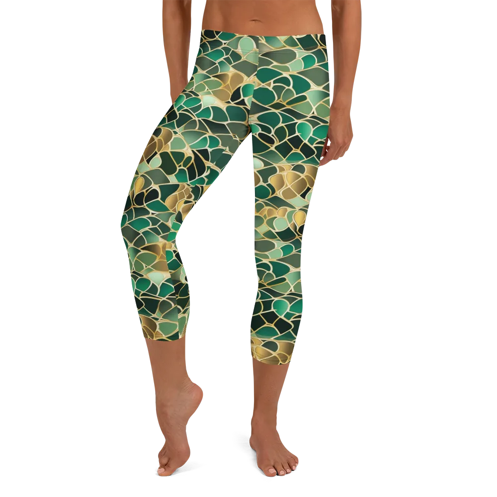 Gilded Emerald Lattice on Capri Leggings — Front