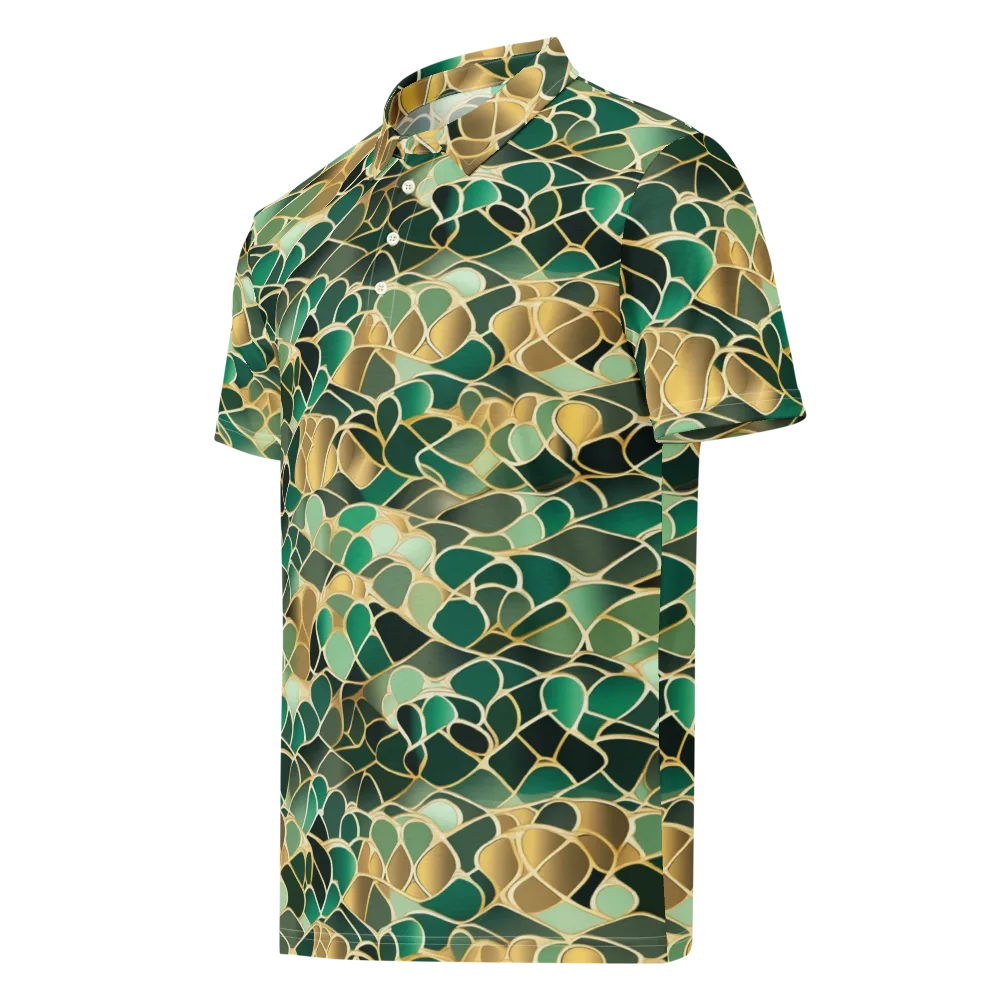 Gilded Emerald Lattice on Men's Slim Fit Polo Shirt — Left Front