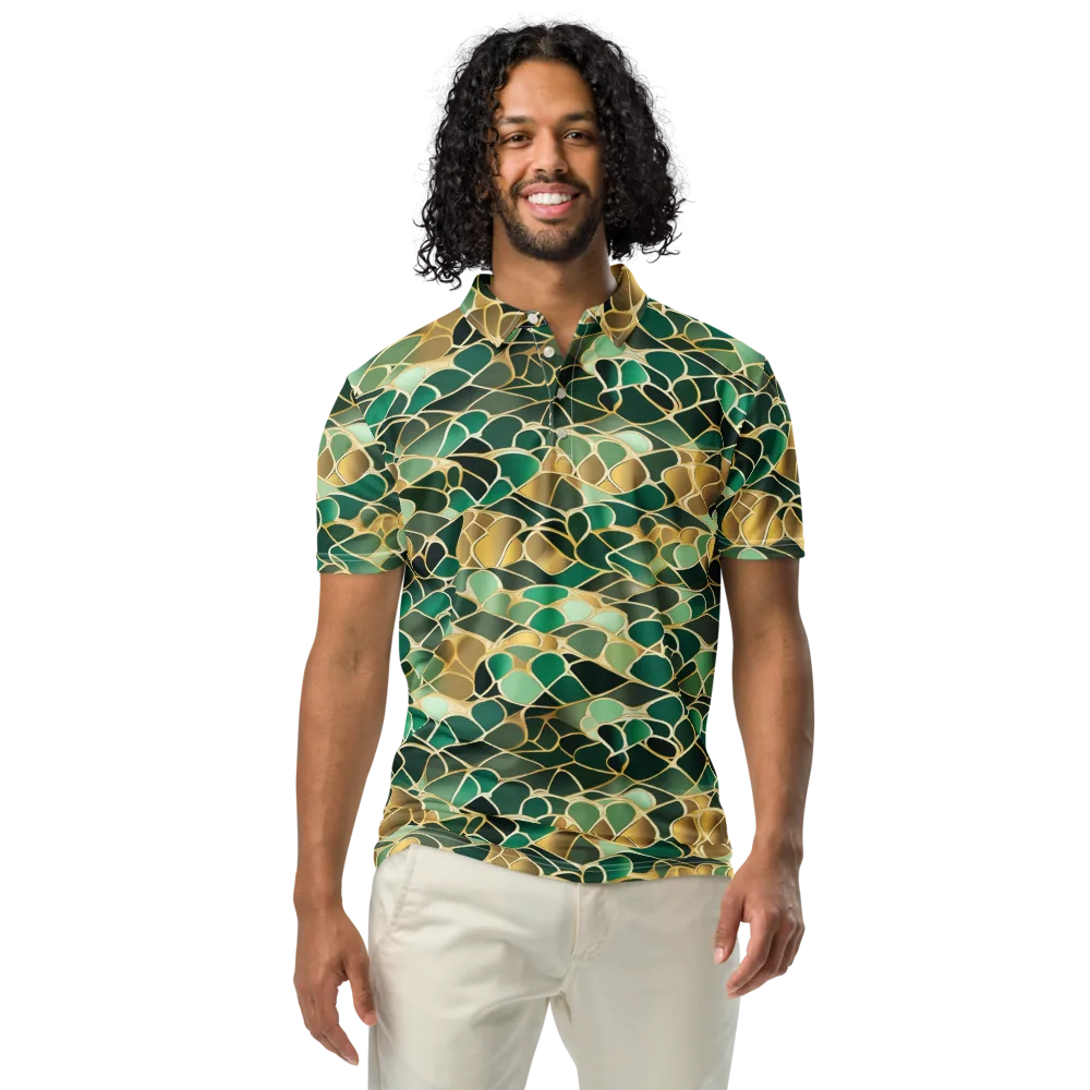 Gilded Emerald Lattice on Men's Slim Fit Polo Shirt — Front