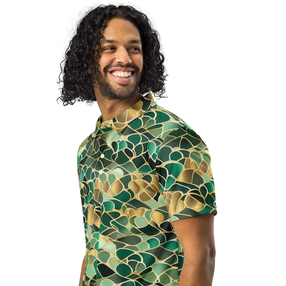 Gilded Emerald Lattice on Men's Slim Fit Polo Shirt — Left Front