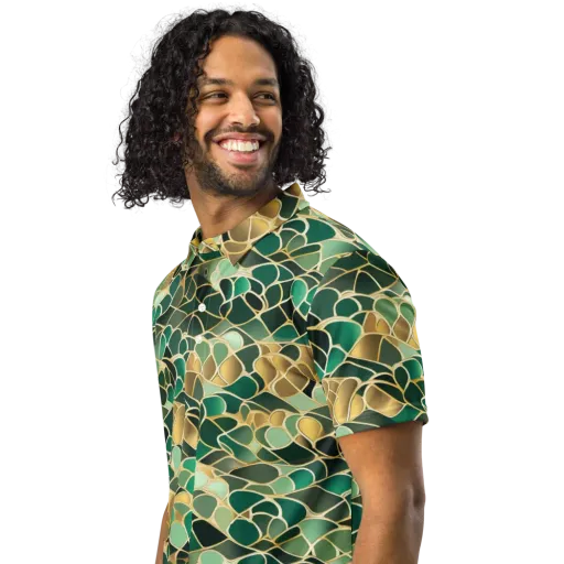 Gilded Emerald Lattice on a Men's Slim Fit Polo Shirt