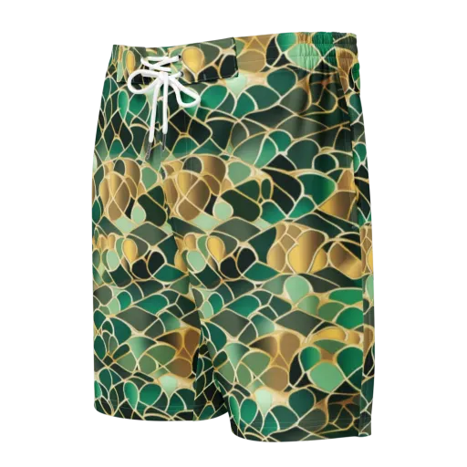 Gilded Emerald Lattice on a Men's Board Shorts